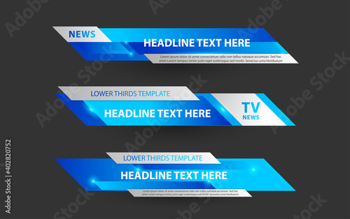 Set collection vector of Broadcast News Lower Thirds Template layout design banner for bar Headline news title, sport game in Television, Video and Media Channel
