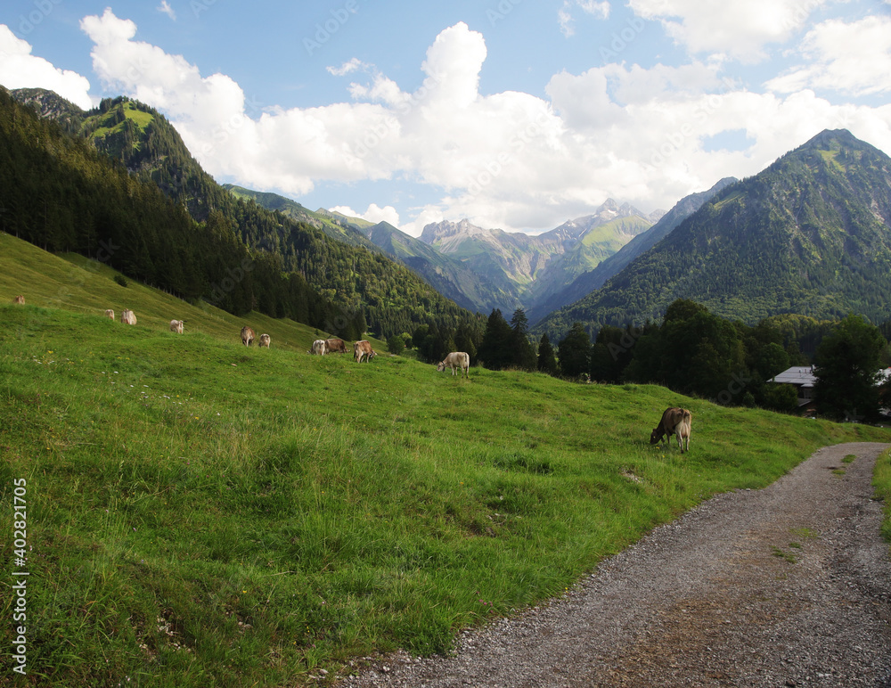 A view of Trettach valley in Oberstdorf, Bavaria, Germany A view of Trettach valley in Oberstdorf, Bavaria, Germany