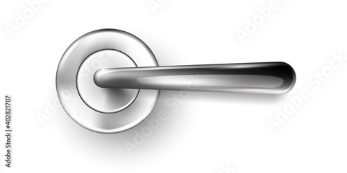Door handle isolated on white background. Realistic chrome doorknob for home, hotel or office. Decorative silver security element vector illustration. Modern design, metal object for safety