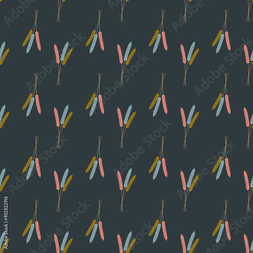 Vector seamless pattern illustration ears of wheat. grunge seamless pattern. malt grain, spica, wheat grain.