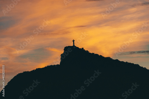 silhouette of christ redeemer in Rio de Janeiro Brazil 