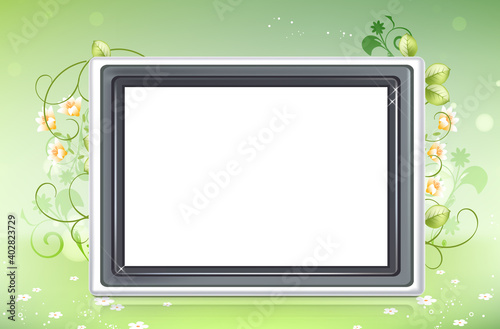 frame with green leaves and flowers