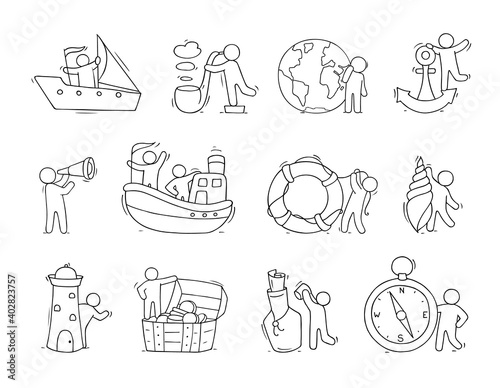 Set with sea objects and people