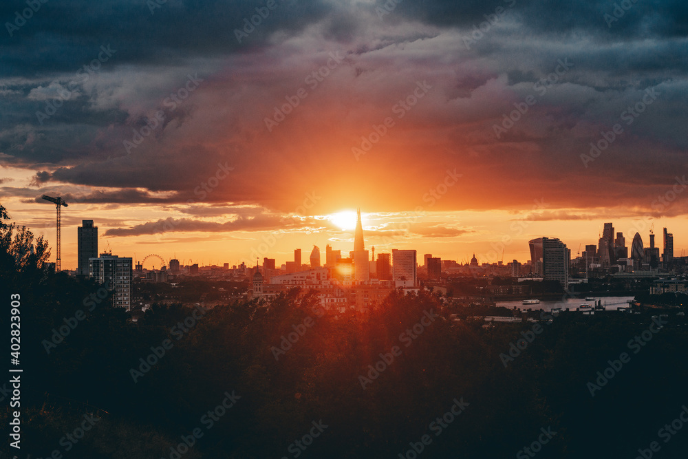 sunset over the city of London