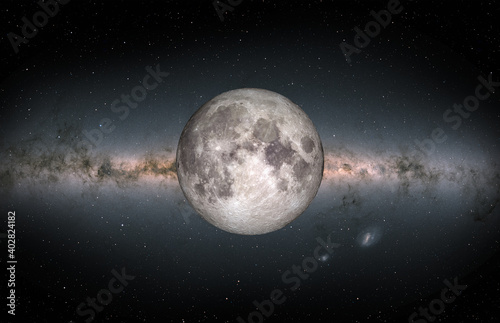 Fototapeta Naklejka Na Ścianę i Meble -  Our satellite is the moon with Milky Way galaxy in the background 