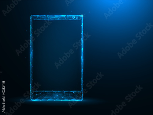 Smartphone low poly art. Mobile device polygonal vector illustrations on a blue background.