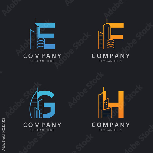 Letter E F G and H with abstract building logo template