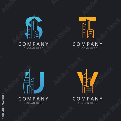 Letter S T U and V with abstract building logo template