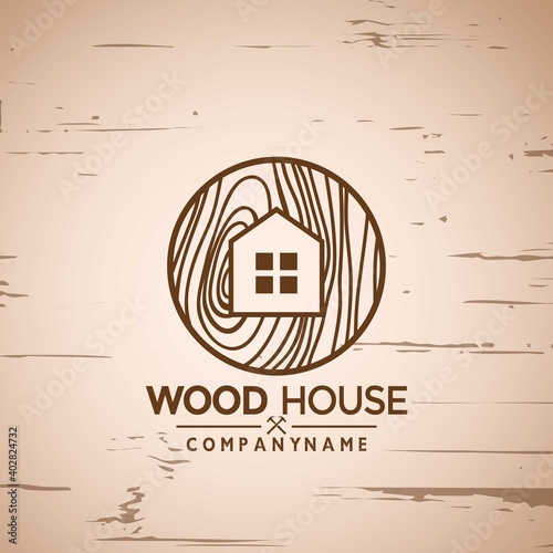 Wood House logo vector, Wooden logo design, Woodworking logo, Logo Designs Vector Illustration Template