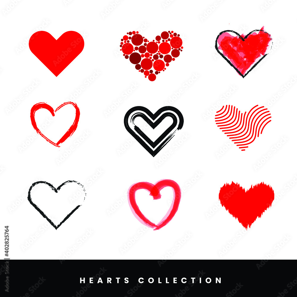 Collection of hearts. Set of hearts with different looks. hand drawn heart collection.
