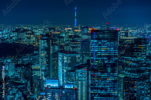 Sticker Night view of Tokyo, Japan, a cyberpunk city
