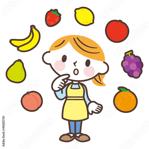 Women and various fruits