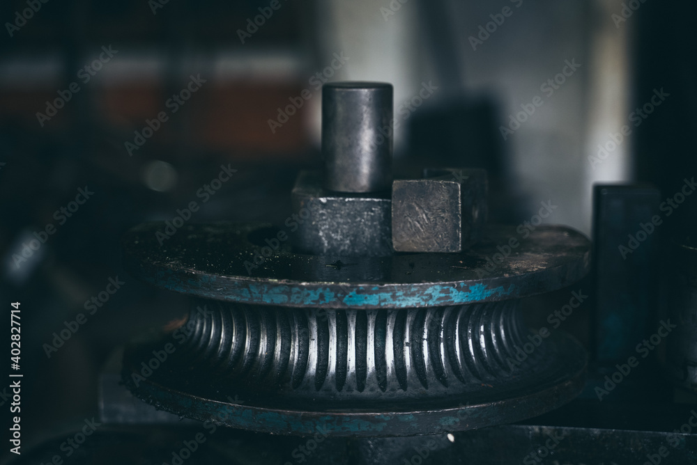 Lathe machine tool in industrial manufacturing factory, engineering work production