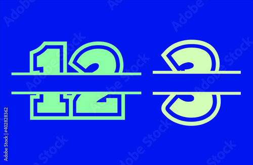 numbers Split Monogram, Split Letter Monogram, Alphabet Frame Font. Laser cut template. The initial digits of the monogram.