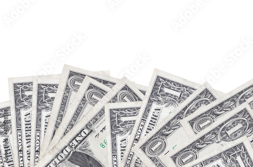 1 US dollar bills lies on bottom side of screen isolated on white background with copy space. Background banner template photo