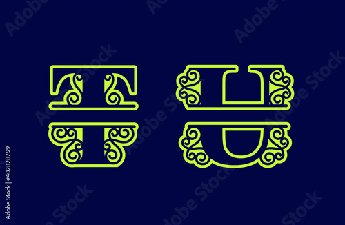 Alphabet Split Monogram, Split Letter Monogram, Alphabet Frame Font. Laser cut template. Initial monogram letters.
