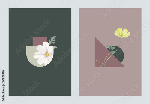 Minimalist abstract poster template design, various shapes decorated with cos...