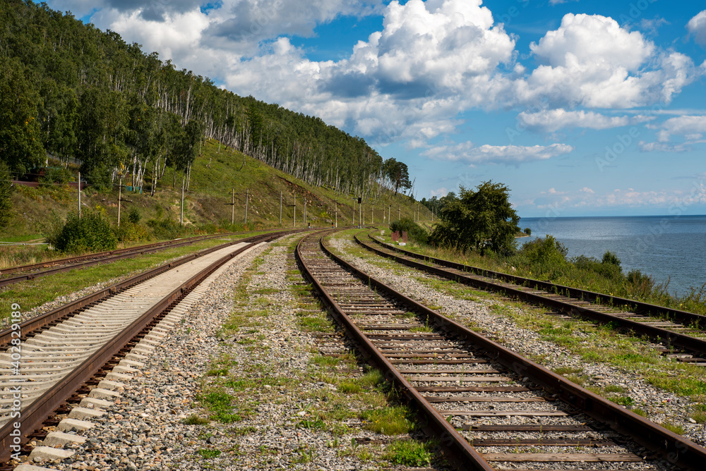 railway passing along the shore of Lake Baikal