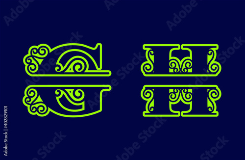 Alphabet Split Monogram, Split Letter Monogram, Alphabet Frame Font. Laser cut template. Initial monogram letters.
