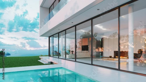 Entering The Living Room Of Modern Luxury Villa With Swimming Pool photo