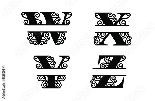 Alphabet Split Monogram, Split Letter Monogram, Alphabet Frame Font. Laser cut template. Initial monogram letters.