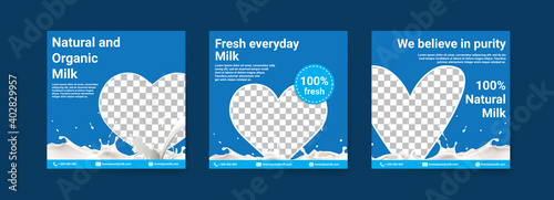 Healthy milk digital advertising. Social media post template for digital marketing and national milk day sales promotion. Food and beverage advertising. Healthy drinks for children.