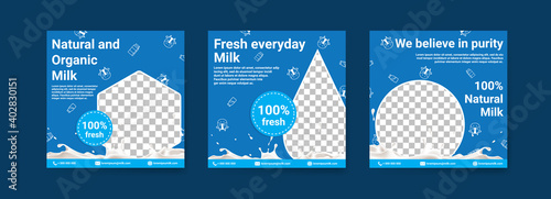 Healthy milk digital advertising. Social media post template for digital marketing and national milk day sales promotion. Food and beverage advertising. Healthy drinks for children.