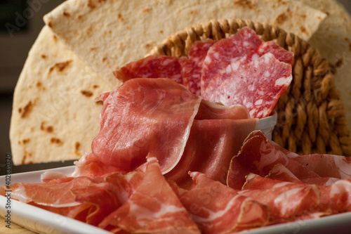 Piadina with prosciutto and salami