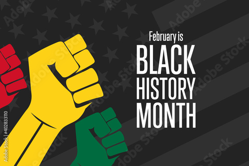 February is National Black History Month. Holiday concept. Template for background, banner, card, poster with text inscription. Vector EPS10 illustration.