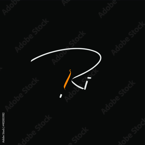 Ri handwritten logo for identity black background