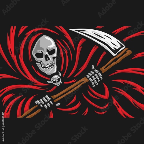 skull of grim reaper with the sickle logo. vector illustration