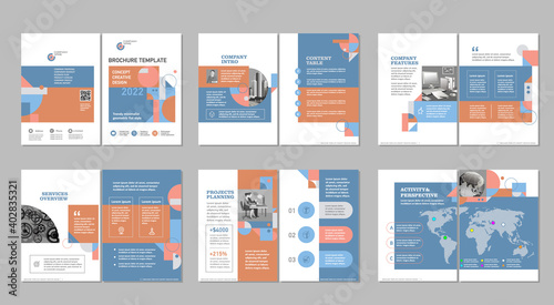 Brochure creative design. Multipurpose template, include cover, back and inside pages. Trendy minimalist flat geometric design. Vertical a4 format.