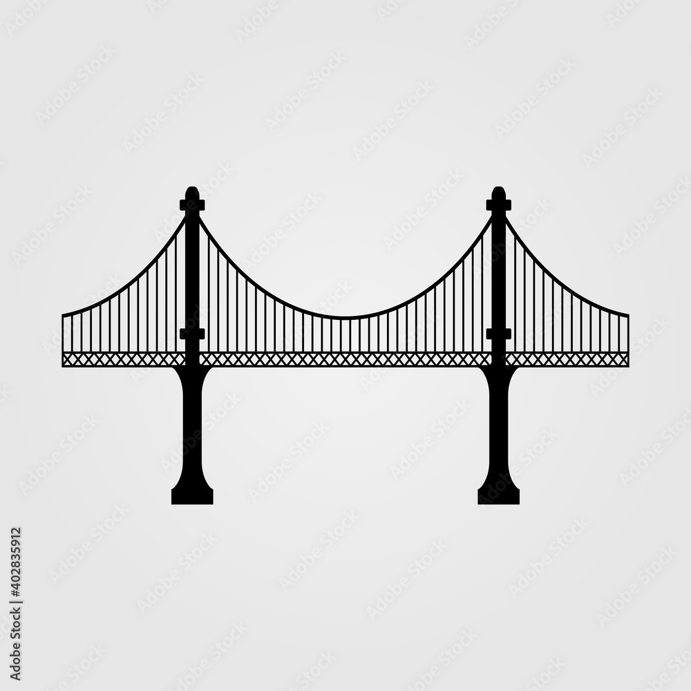 Fototapeta premium Bridge with suspension tower icon illustration.