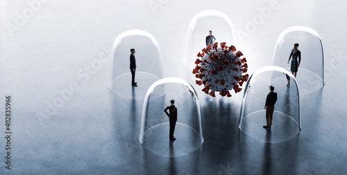 Coronavirus Covid19 between people in glassy protection. Social distancing