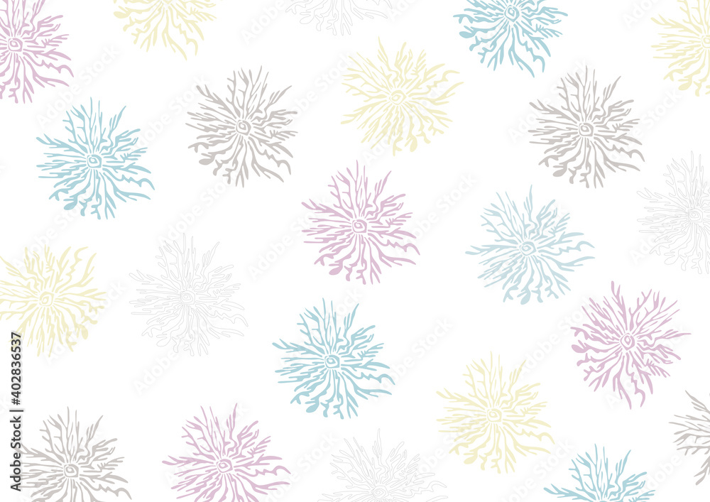Creative hand drawn flower icons in pastel colors, isolated seamless pattern for own background