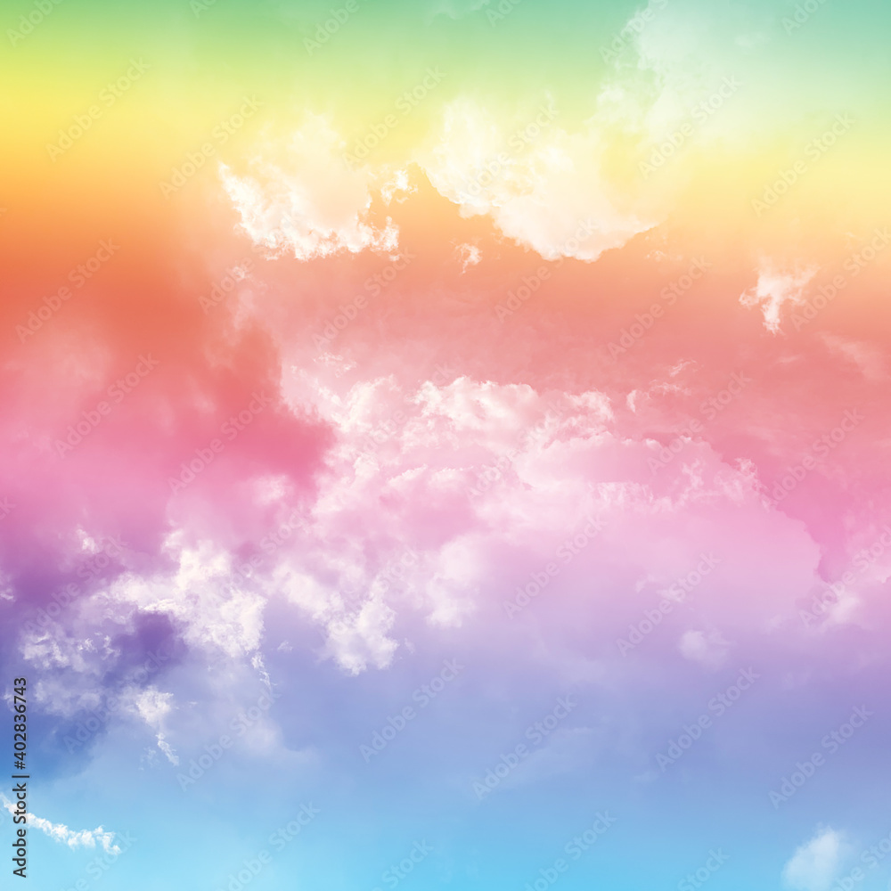 cloud and sky with a pastel rainbow-colored background