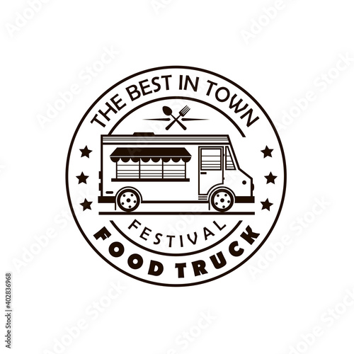 street food truck emblem isolated on white background
