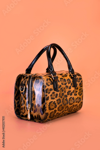 Leopard women bag on a yellow background