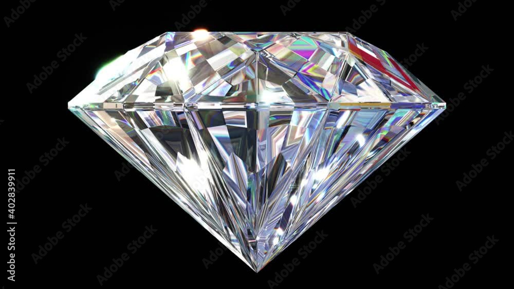 Realistic 360-degree seamless looping spin of the precious shining diamond rendered in UHD, alpha matte is included