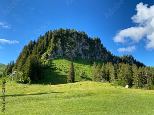 Alpine mountain hill Seeblistöckli (Seeblistoeckli or Seeblistockli) over the Iberig region and in the Schwyz Alps mountain massif, Oberiberg - Canton of Schwyz, Switzerland (Kanton Schwyz, Schweiz) photo