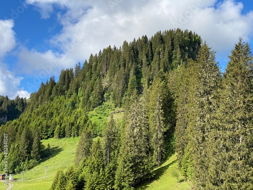 Alpine mountain hill Seeblistöckli (Seeblistoeckli or Seeblistockli) over the Iberig region and in the Schwyz Alps mountain massif, Oberiberg - Canton of Schwyz, Switzerland (Kanton Schwyz, Schweiz) photo