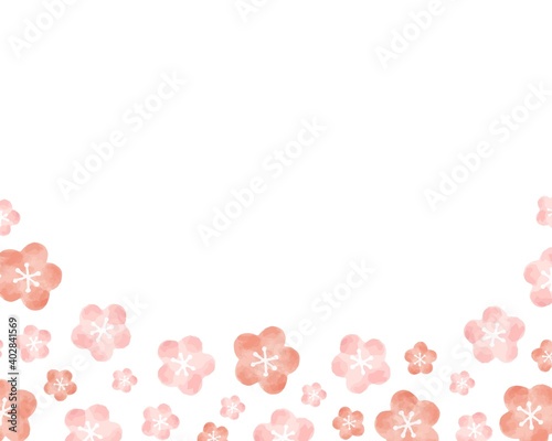 梅の花のフレーム　模様　水彩風ベクターイラスト