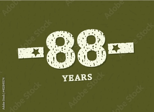 88 years anniversary with badge military, grunge pattern. Army design with star on green camouflage background. Vector perfect for any military labels, posters and armed force etc.