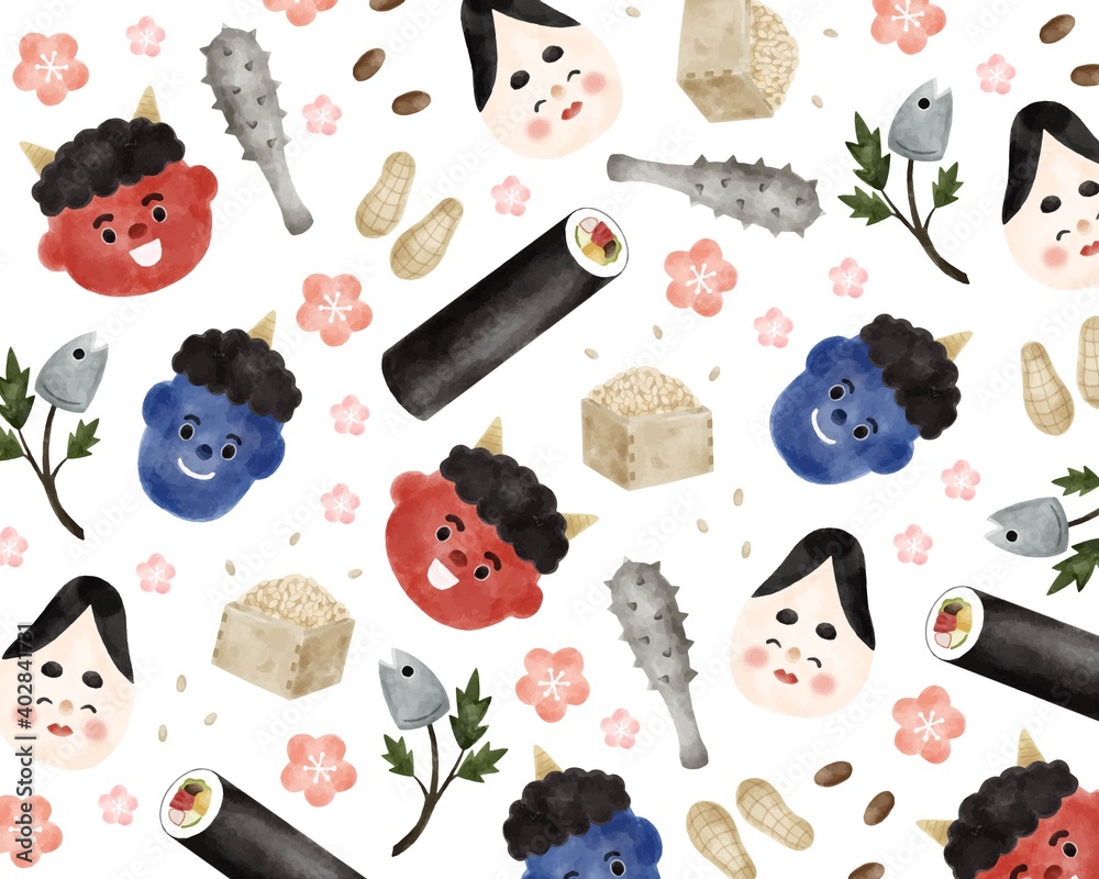 節分モチーフの背景素材 水彩風ベクターイラスト Stock ベクター Adobe Stock