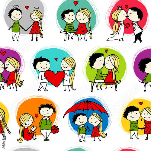Couple in love kissing, valentine seamless pattern for your design