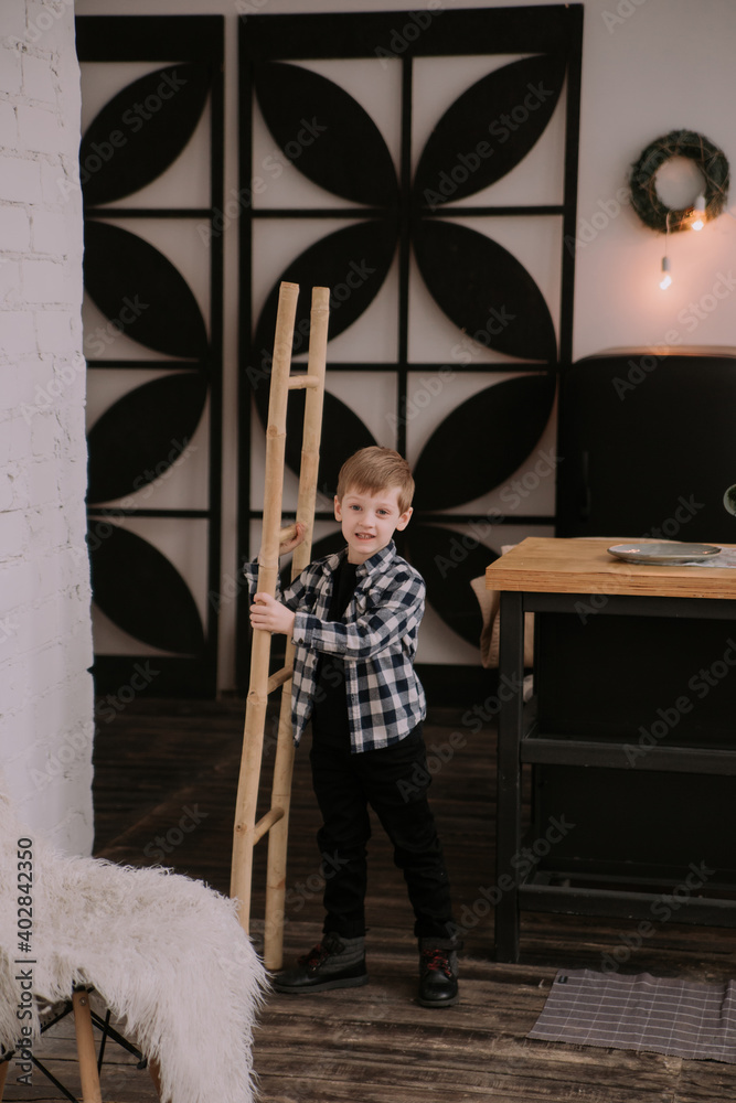 Boy in Christmas Studio