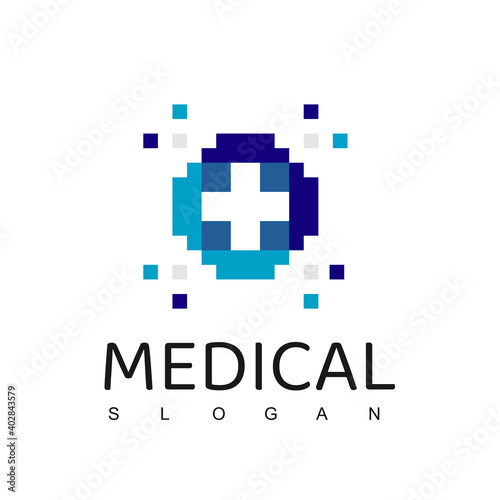 Medical Logo Design Template, Pixel Plus Icon, Modern Hospital Symbol