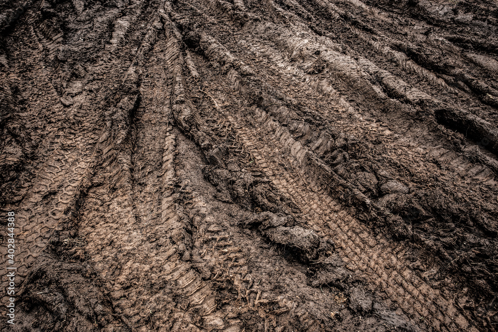 Tyre track on dirt sand or mud, Picture in retro or grunge tone. Car drive on sand. off road track. Track on grass field. Track in farm. Tyre track on dirt sand or mud, Picture in retro or grunge tone. Car drive on sand. off road track. Track on grass field. Track in farm.