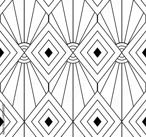 seamless black and white geometric pattern in art deco style. The art line is perfect for printing textiles, packaging, and backgrounds. EPS10 photo