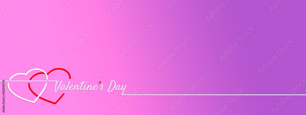 Pink background with ribbon and hearts. Valentine's Day greeting